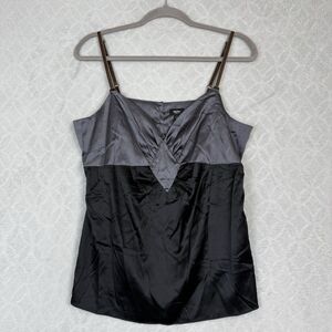 Y2K Mossimo Silk Babydoll Tank Top Women L Black Gray Cami Fairy Vamp Grunge Emo